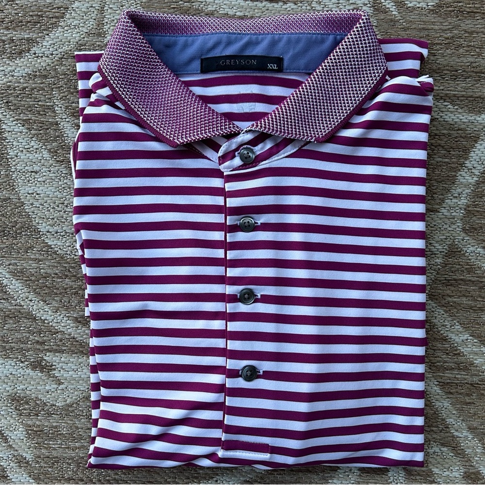 Greyson Polo Shirt Men’s Size XXL Maroon White Striped Short Sleeves